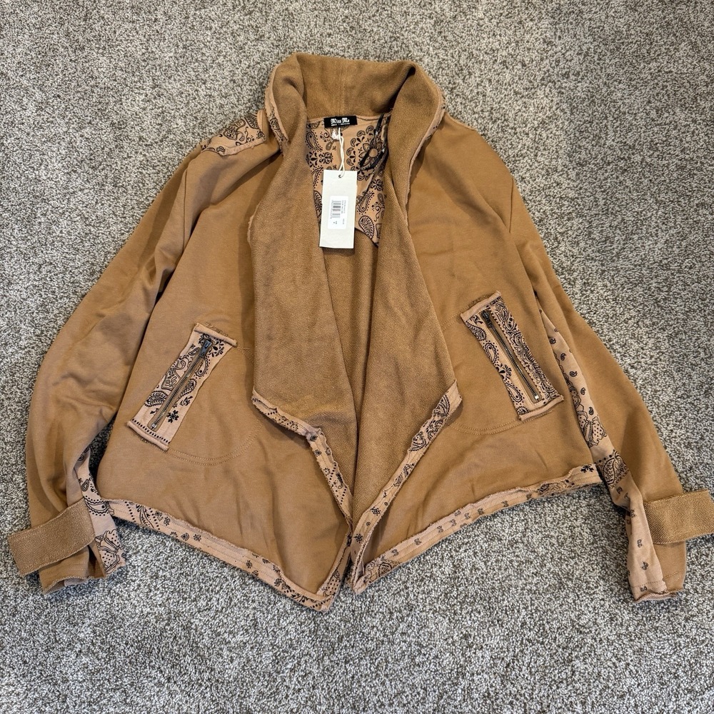 Miss Me French Terry Paisley Jacket - Camel Brown M Lightweight Country Western
